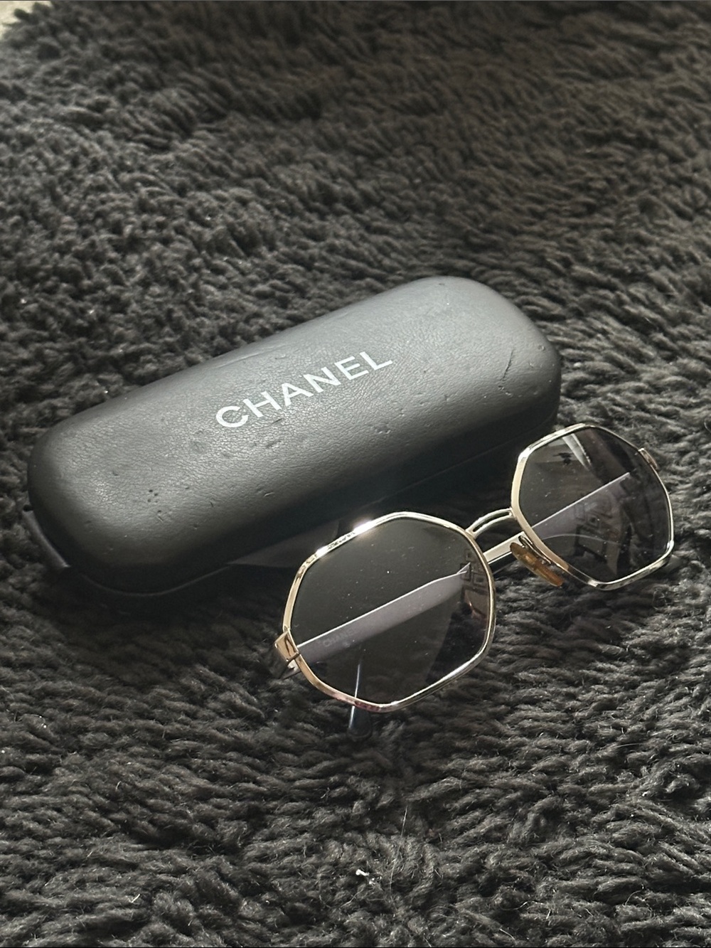 CHANEL Silver Metal Frame Sunglasses with Black Tint